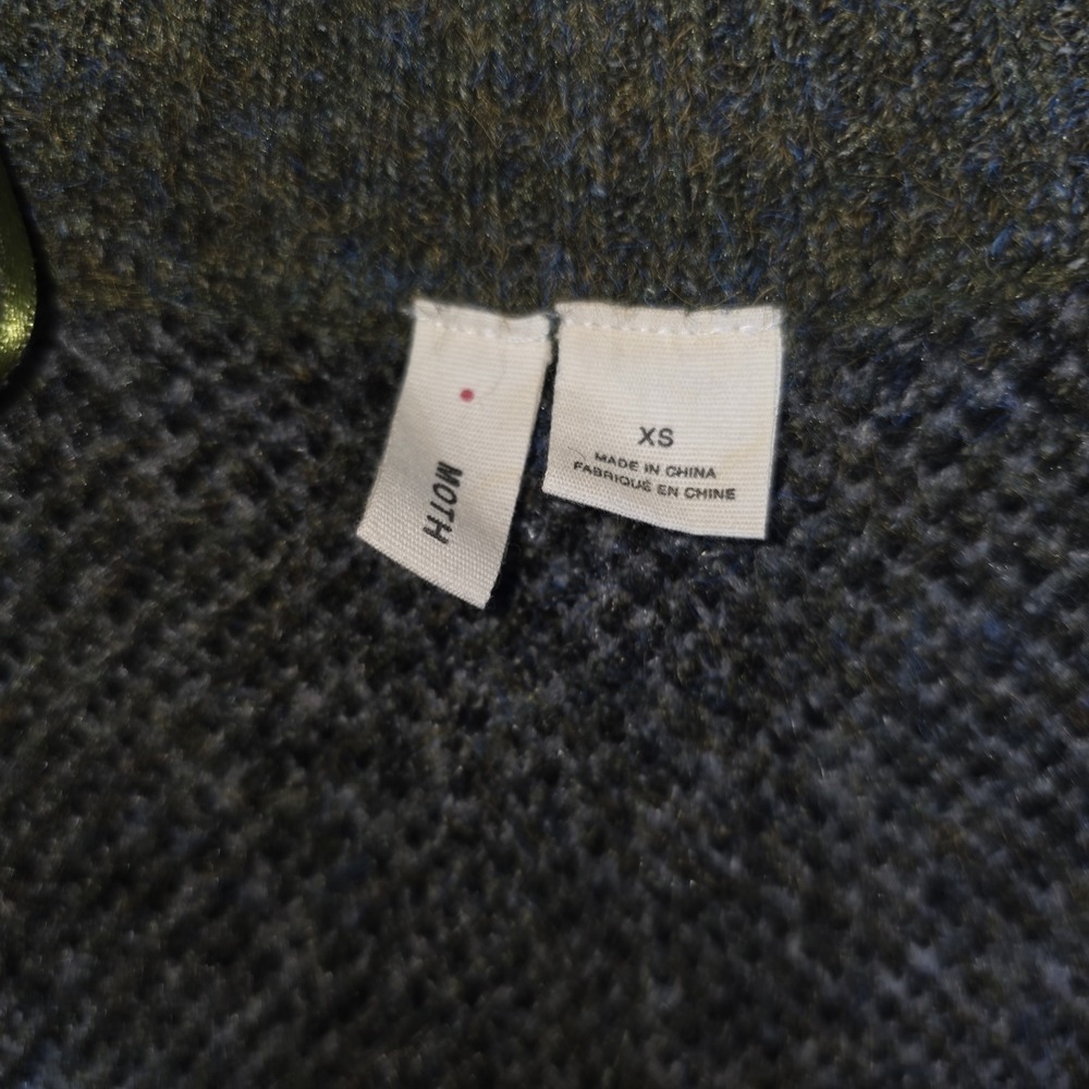 ANTHROPOLOGIE Moth Sweater Women's Size XS Green Camo Knit Open Front Cardigan - Picture 3 of 11